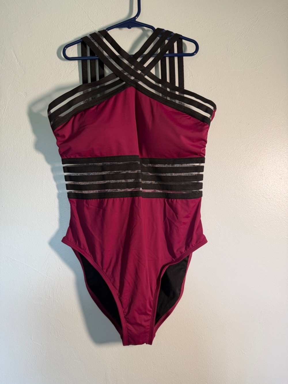 Amazon Women’s One-Piece Swimsuit in Burgundy with Black Straps